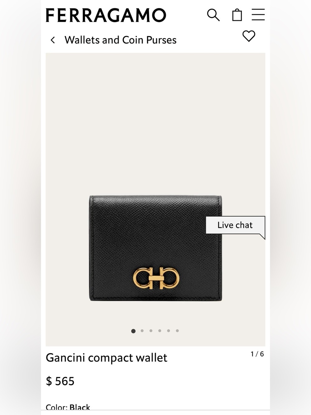 Salvatore Ferragamo Black Textured Leather Compact Wallet with Gold Hardware